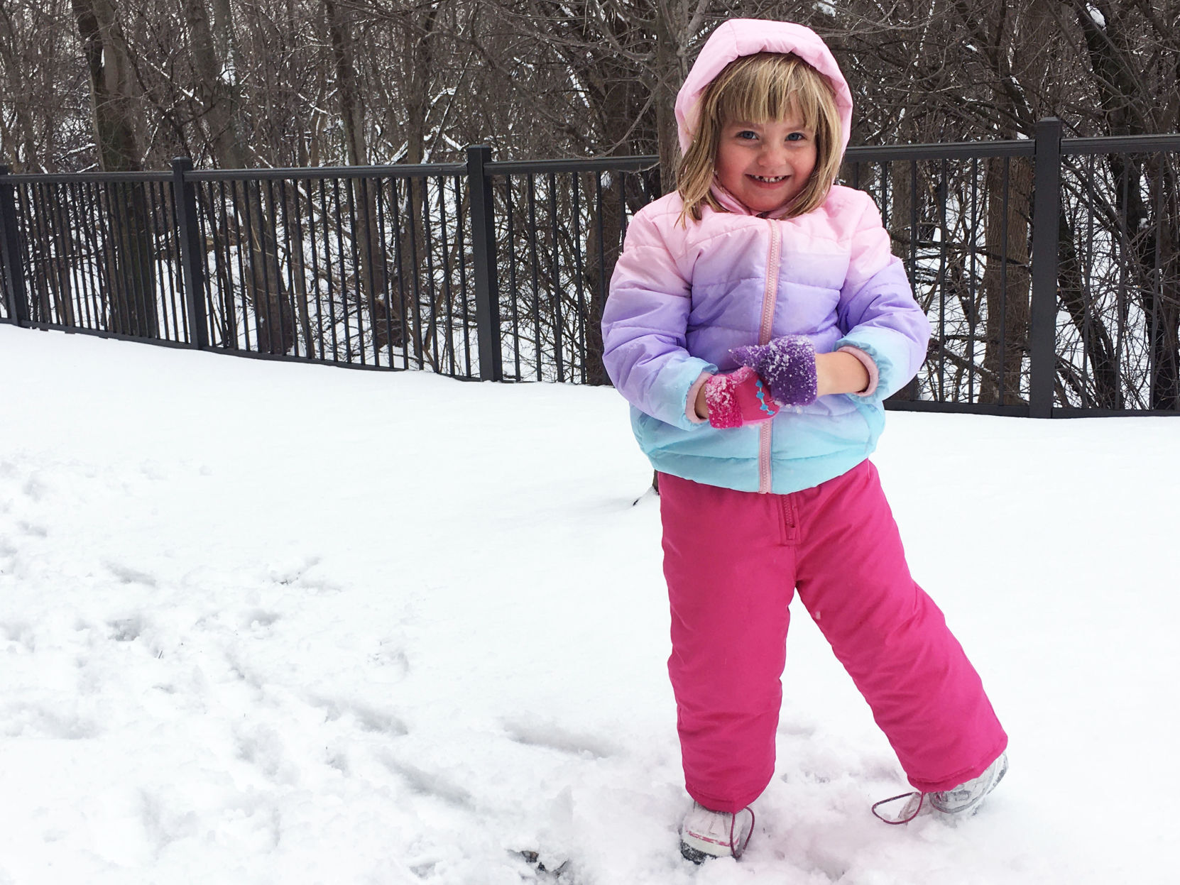 Sophie Buford of Burlington plays in the snow